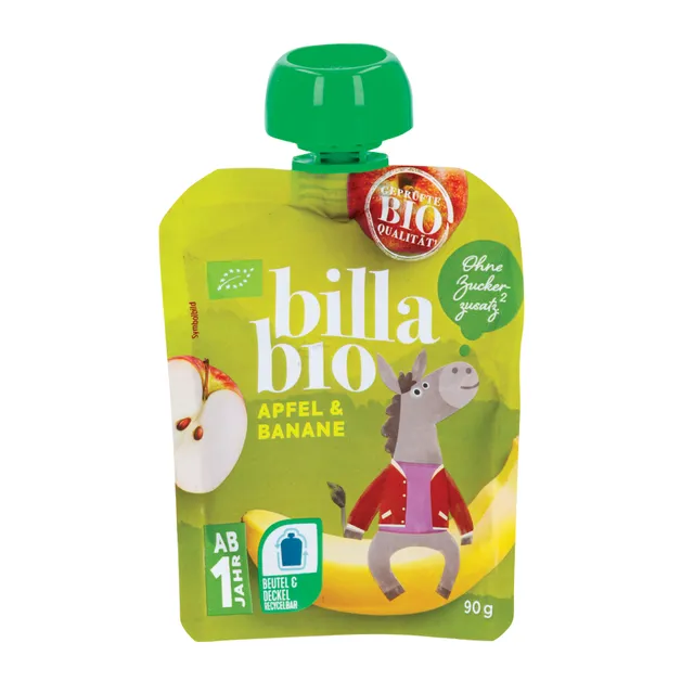 Ekologiška obuolių ir bananų tyrelė BILLA BIO, 90 g