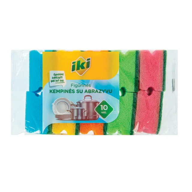 Spalvotos figūrinės kempinės su abrazyvu IKI, 10 vnt.