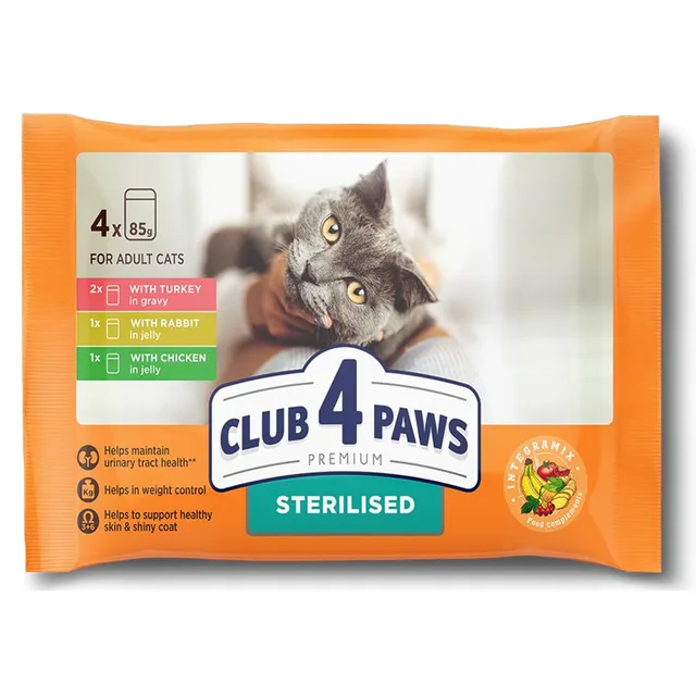Complete canned food for sterilized cats CLUB 4 PAWS 4?85 g