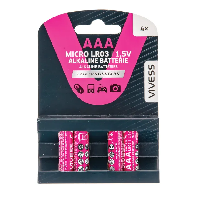 Elementai VIVESS AAA LR03, 1,5V, 4 vnt