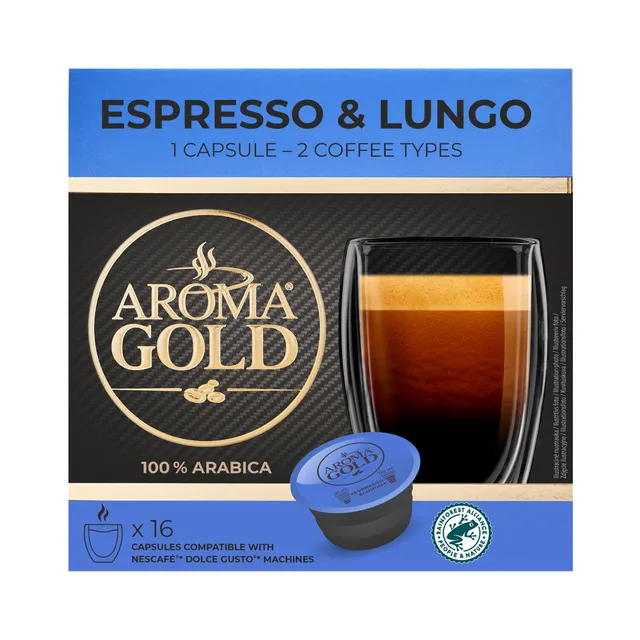 Kavos kapsulės AROMA GOLD ESPRESSO&LUNGO, 16 vnt