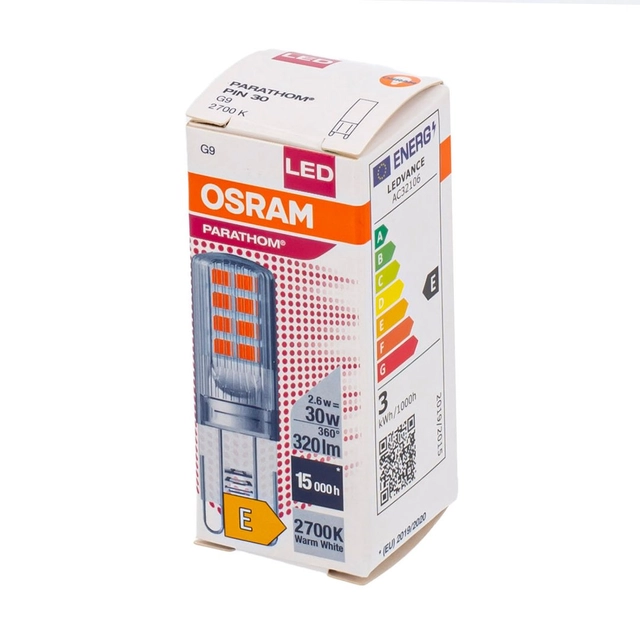 LED lemputė OSRAM kapsulinė, skaidri PIN30, G9, 2.6W, 320lm
