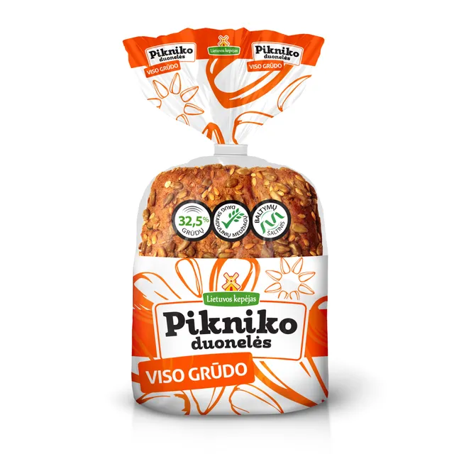 Pikniko duonelės su ruginiais viso grūdo dalių miltais, 4 x 60 g