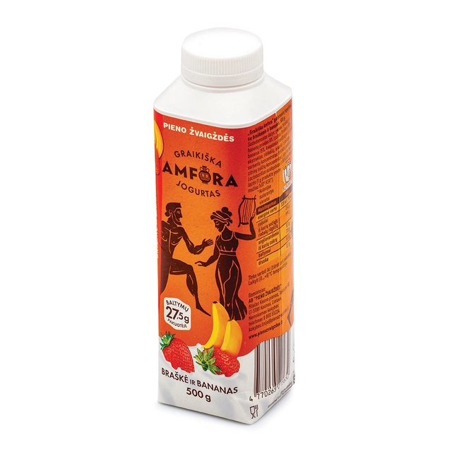 Jogurtas su braškėmis ir bananais GRAIKIŠKA AMFORA, 2,4% rieb., 500 g