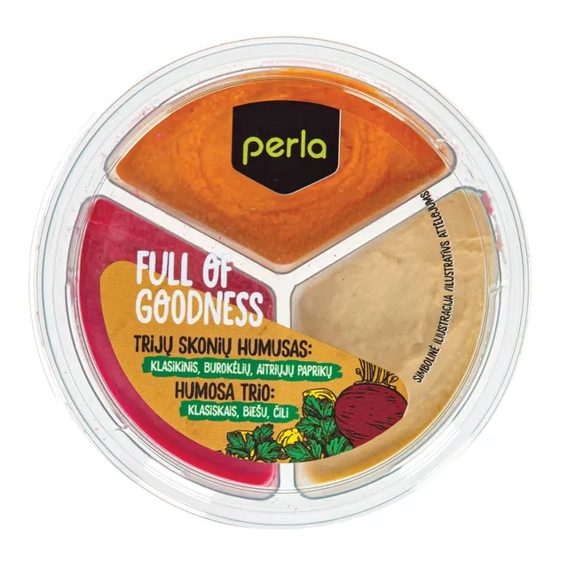 Three flavor hummus: classic, beetroot, hot peppers