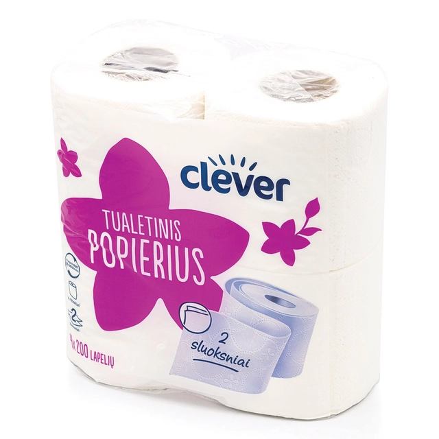 Tualetinis popierius 2 sluoksnių CLEVER, 4 vnt.