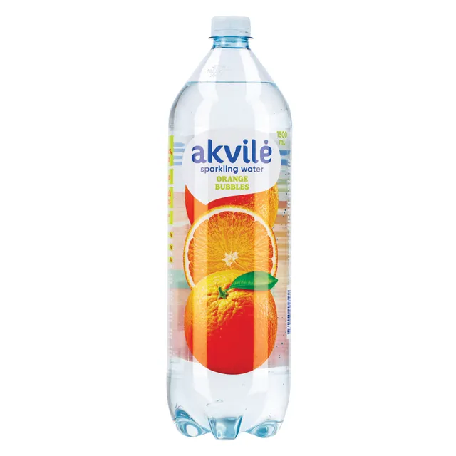 AKVILĖ lengvai gazuotas stalo vanduo su apelsinų skonio aromatu, 1,5l