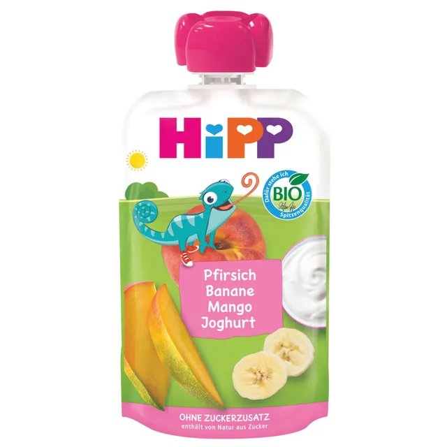 Ekologiška persikų, bananų, mangų tyrelė su jogurtu HIPP BIO (nuo 6 mėn.), 100 g
