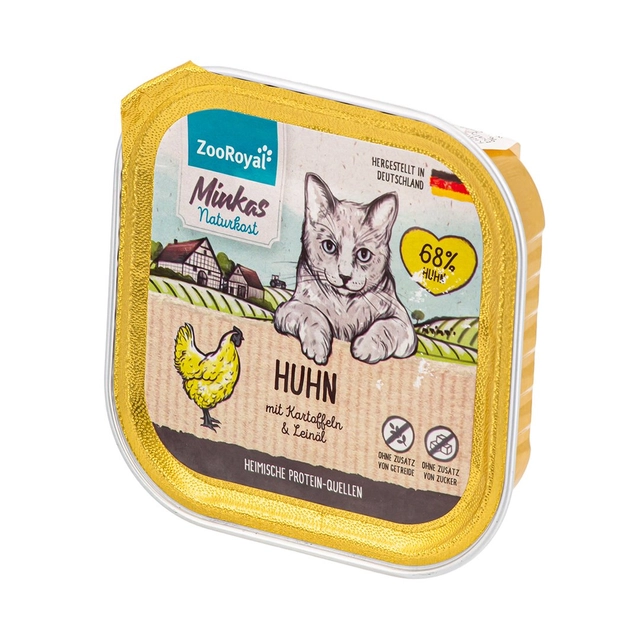 Suaugusiųjų kačių ėdalas su vištiena, bulvėmis ir linų sėmenų aliejumi MINKA'S NATURAL FOOD, 100 g