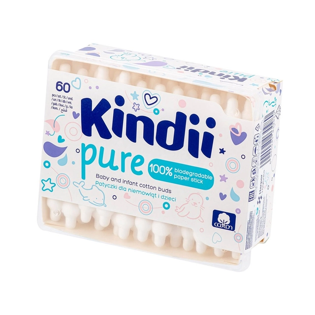 Kūdikiams vatos pagaliukai KINDII PURE, 60 vnt.