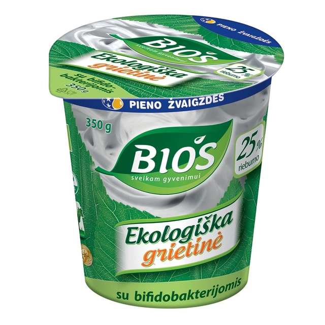 Органическая сметана с бифидобактериями BIOS, 25% жира, 350 г