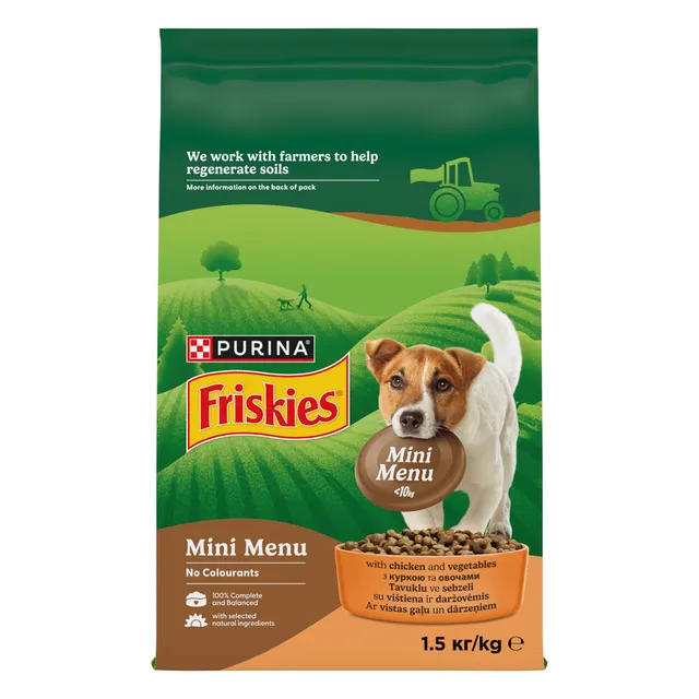 Sausas ėdalas šunims su vištiena ir daržovėmis FRISKIES MINI MENU, 1,5 kg