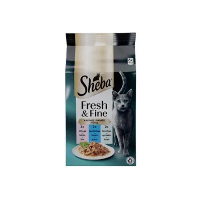 Konservuotas kačių ėdalas su žuvimis, mini rinkinys SHEBA, 6x50 g