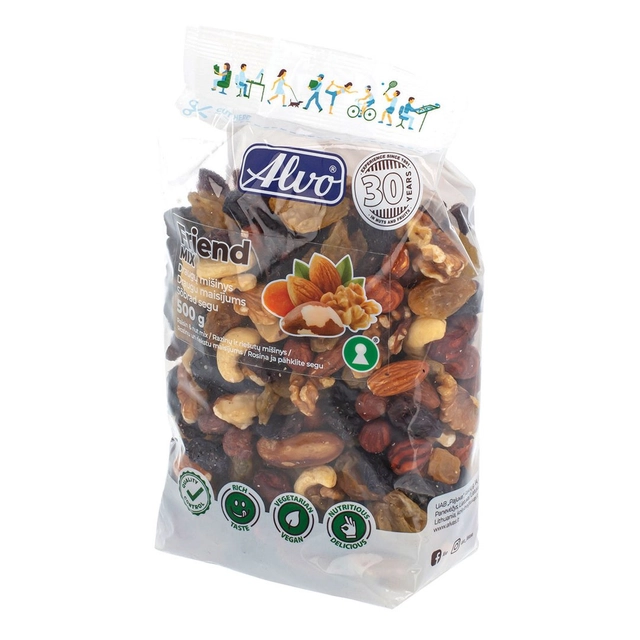 Studentiškas džiovintų vaisių ir riešutų mišinys ALVO, 500 g