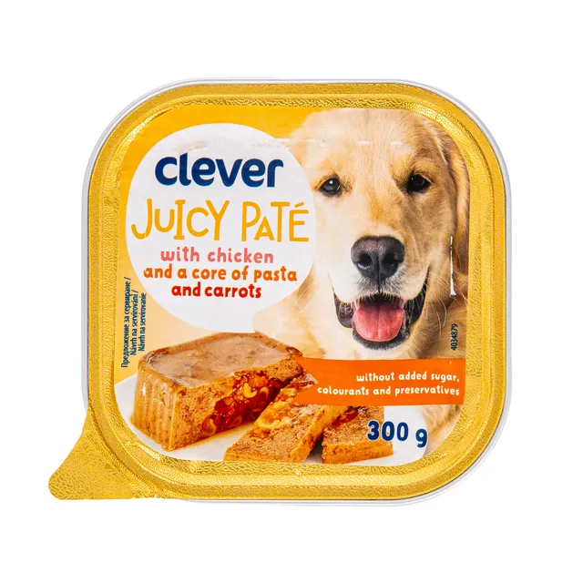 Pâté for dogs with chicken, carrots and pasta CLEVER, 300 g