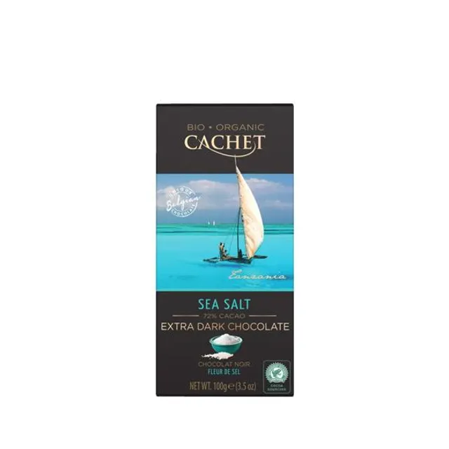 Экологичный черный шоколад с морской солью (72%) CACHET, 90 г