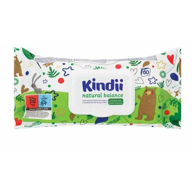 Drėgnos servetėlės KINDII NATURAL BALANCE, 60 vnt.