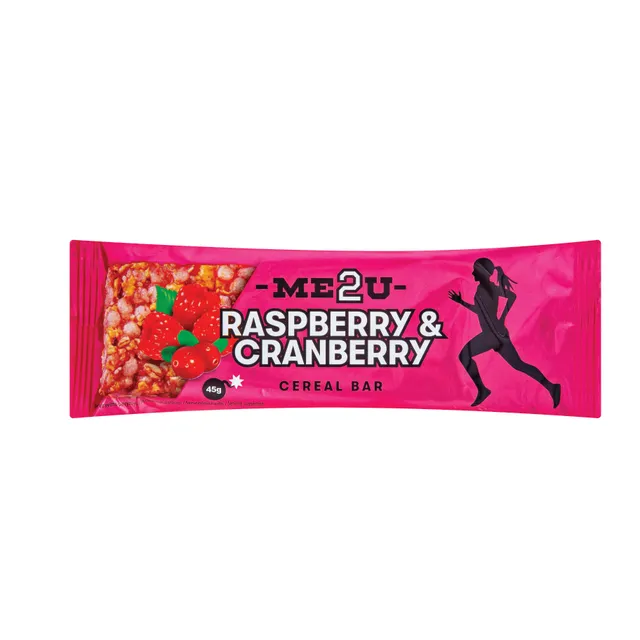 Javainių batonėlis ME2U RASPBERRY & CRANBERRY, 45 g