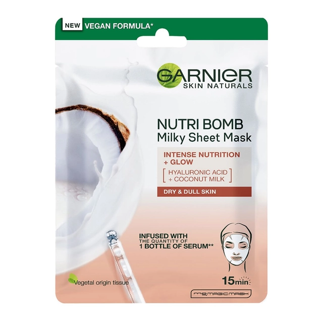 Lakštinė kaukė su kokosų pienu sausai odai NUTRI BOMB, 28 g