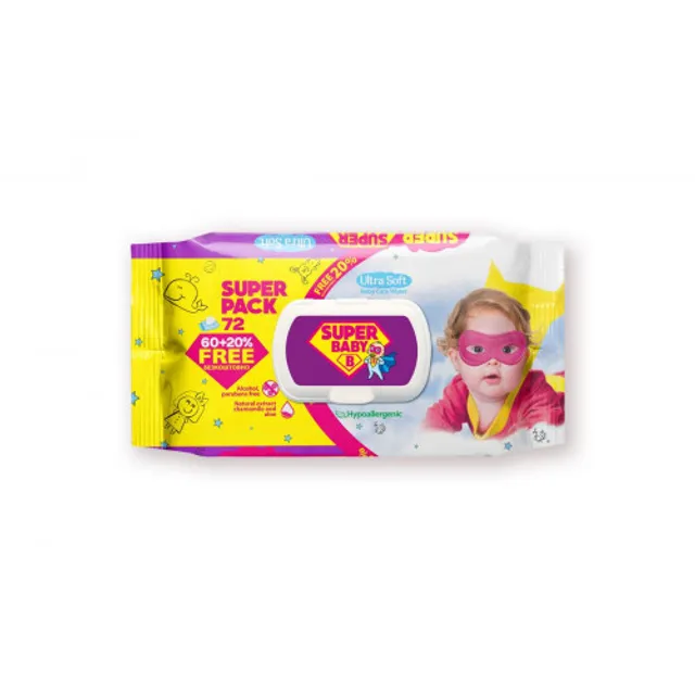 Drėgnos servetėlės vaikams jautriai odai SUPER BABY, 72 vnt.