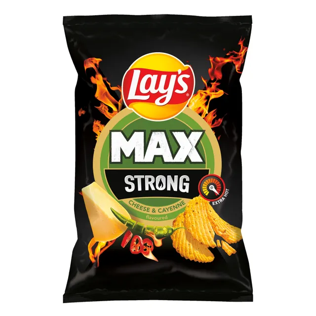 Sūrio ir aitriųjų paprikų skonio bulvių traškučiai LAY'S MAX STRONG, 120 g
