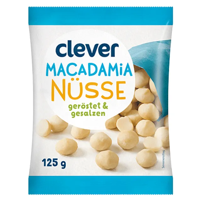 Skrudinti ir sūdyti makadamijų riešutai CLEVER, 125 g