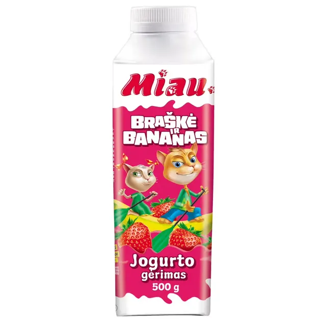 Yogurt drink MIAU with strawberries and bananas 1.4% 500g