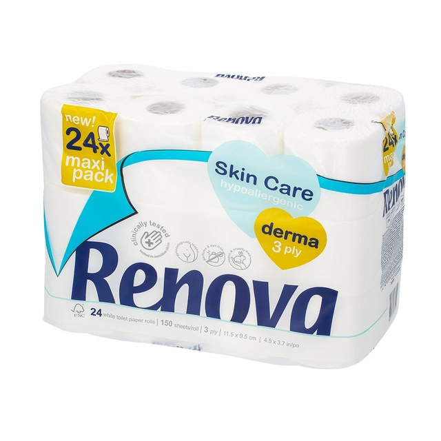 Toilet paper 3 layers RENOVA SKIN CARE DERMA, 24 pcs.