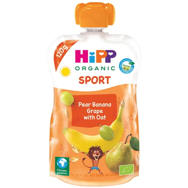 Ekologiška kriaušių, bananų ir vynuogių tyrelė su avižomis HIPP (nuo 1 metų), 120 g
