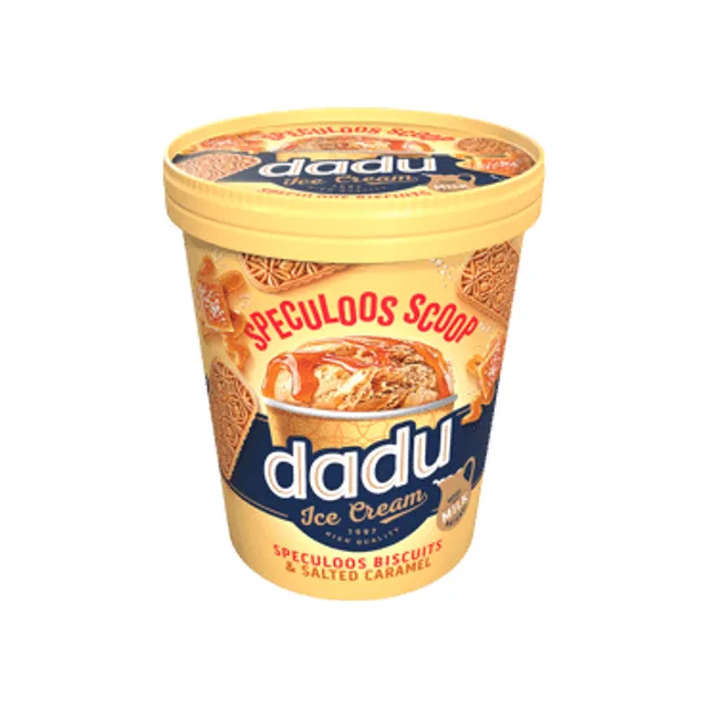 DADU vaniliniai ledai su sūrios karamelės įdaru ir speculoos sausainiais