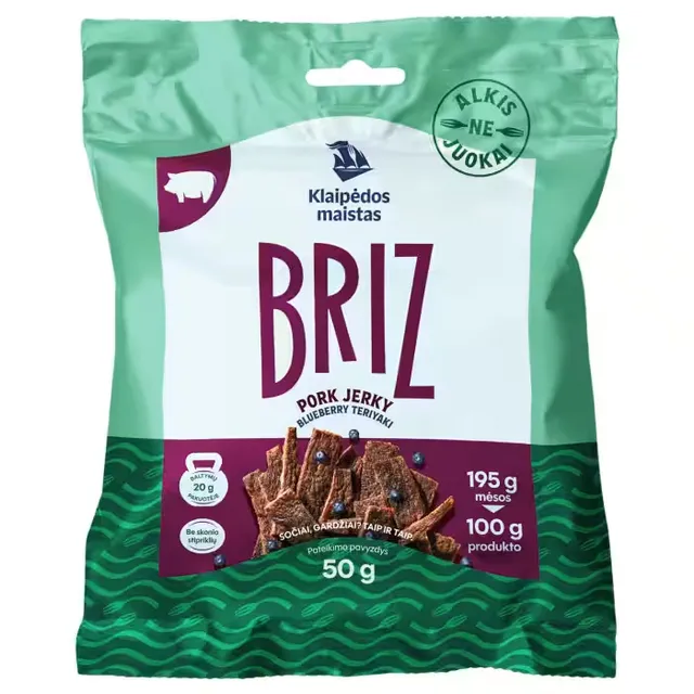Cured teriyaki and blueberry flavored pork strips BRIZ, 50 g