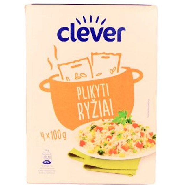 Plikyti ryžiai dėžutėje CLEVER, 4 x 100 g