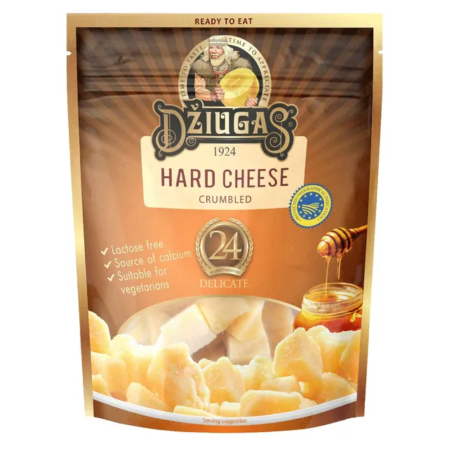 Trupintas kietasis sūris be laktozės DŽIUGAS (DELICATE), 40% rieb., 100 g