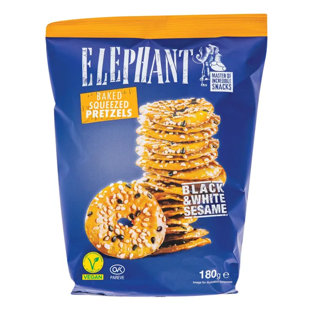 Krekeriai su juodų ir baltų sezamų sėklomis ELEPHANT, 180 g