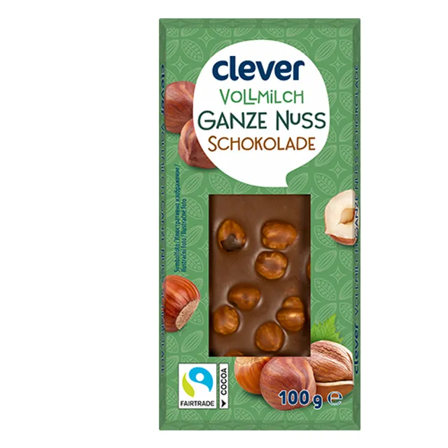 Pieninis šokoladas su riešutais CLEVER, 100 g