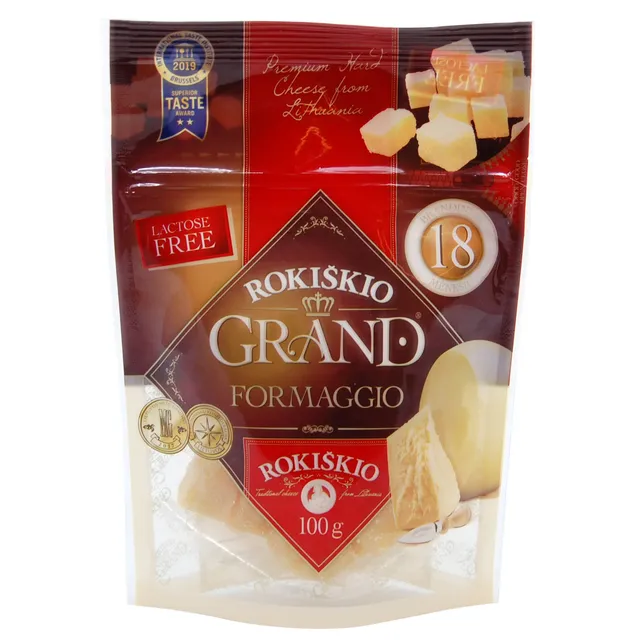 Kietasis sūris gabaliukais be laktozės ROKIŠKIO GRAND, 37% rieb., brandintas 18 mėn, 100 g