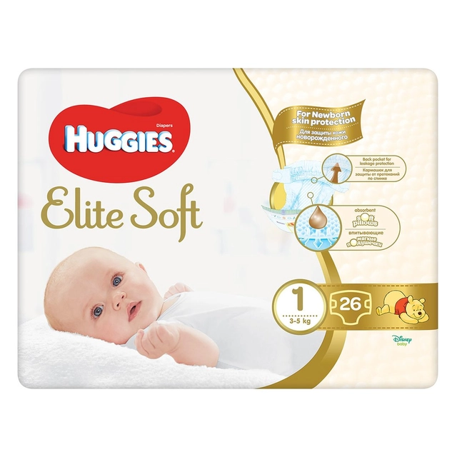 Sauskelnės HUGGIES EXTRA CARE, 1 dydis ( 3-5 kg) Newborn, 26 vnt