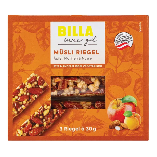 Riešutų batonėlis su abrikosais BILLA IMMER GUT, 3 x 30 g