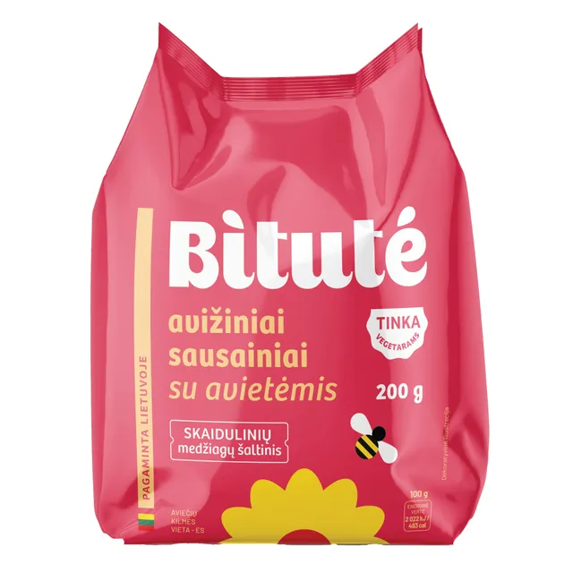 Avižiniai sausainiai su avietėmis BITUTĖ, 200 g