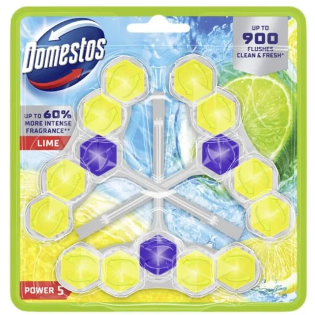 Tualeto valiklis-gaiviklis DOMESTOS POWER 5 LIME, 3 x 50 g