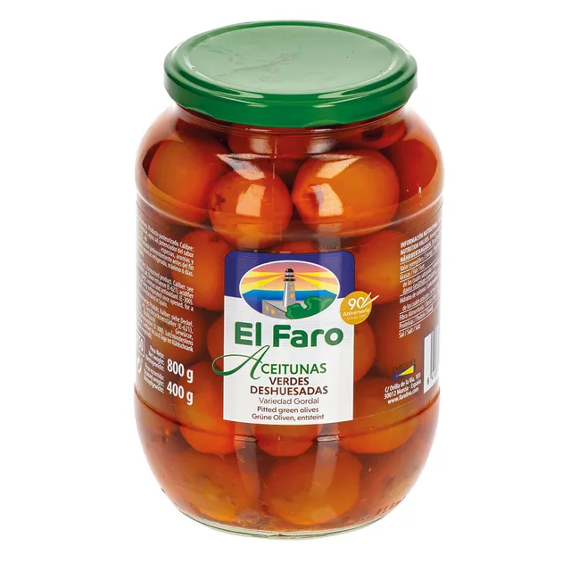 Зелёные оливки с апельсиновым вкусом в маринаде EL FARO, 850 мл