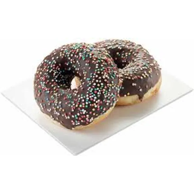 Donut with chocolate-flavored icing and chocolate chips, 55 g