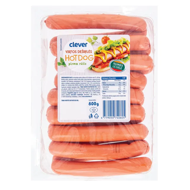 Вареные сосиски ХОТ-ДОГ CLEVER, 800 г