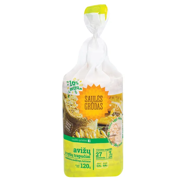Oat and brown rice crackers SAULĖS GRŪDAS, 120 g