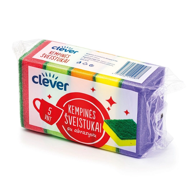 Kempinė šveistukai su abrazyvu CLEVER, 5 vnt.
