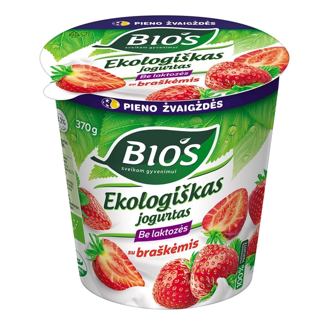 Экологический йогурт без лактозы с клубникой BIOS, 3,1% жира, 370 г