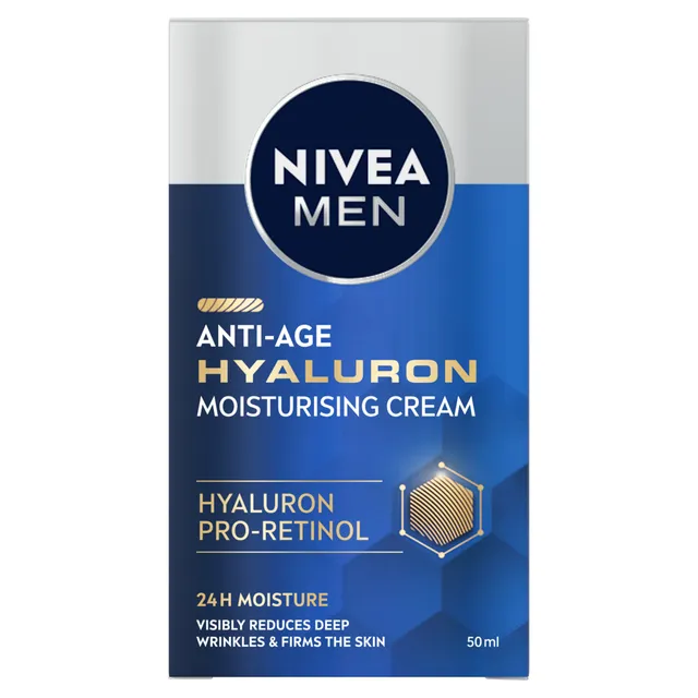 Drėkinamasis veido kremas nuo senėjimo požymių NIVEA MEN ANTI-AGE HYALURON, 108 g