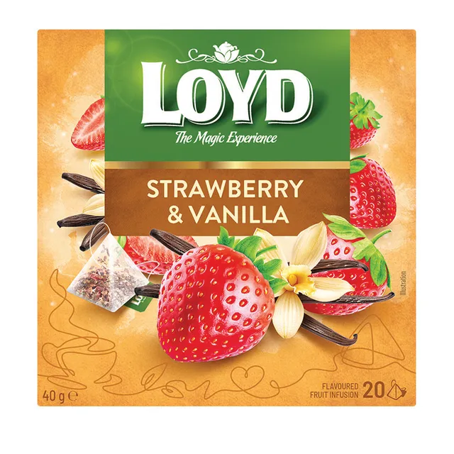 Vaisinė arbata vanilės ir braškių skonio LOYD, 20 vnt.
