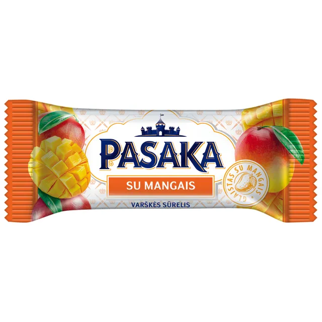 Pasaka glaistytas varškės sūrelis su mangais 20% riebumo, 40 g