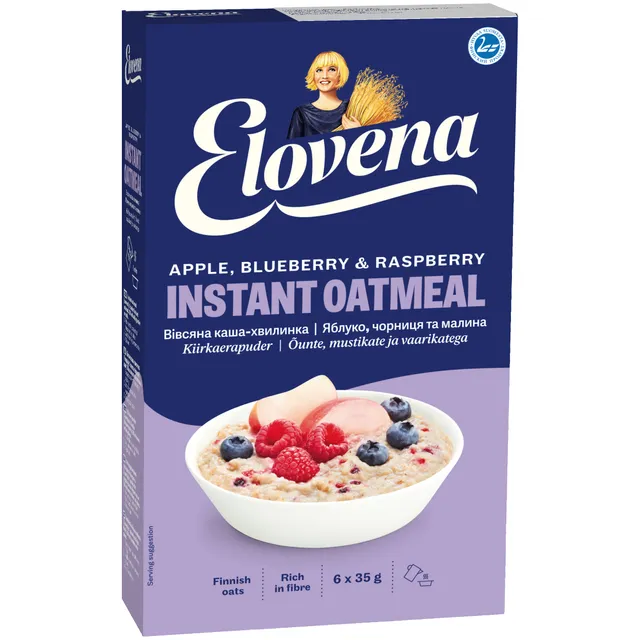Avižinė košė su obuoliais, mėlynėmis ir avietėmis NORDIC, 6 x 35 g